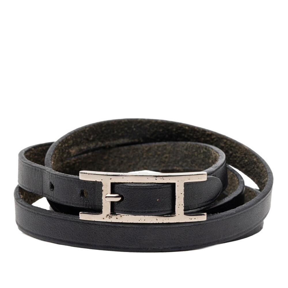 HERMES Black Leather Charm Bracelet